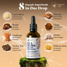 Load image into Gallery viewer, HAPPY FOX Irish Sea Moss Capsules & Mushroom Complex - Organic Seamoss with Adaptogens for Brain Health, 1500mg, 90 Vegan Capsules, Organic Mushroom Supplement