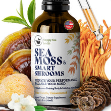 Load image into Gallery viewer, HAPPY FOX Irish Sea Moss Capsules & Mushroom Complex - Organic Seamoss with Adaptogens for Brain Health, 1500mg, 90 Vegan Capsules, Organic Mushroom Supplement