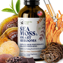Load image into Gallery viewer, HAPPY FOX Irish Sea Moss Capsules & Mushroom Complex - Organic Seamoss with Adaptogens for Brain Health, 1500mg, 90 Vegan Capsules, Organic Mushroom Supplement