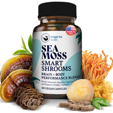 Load image into Gallery viewer, HAPPY FOX Irish Sea Moss Capsules & Mushroom Complex - Organic Seamoss with Adaptogens for Brain Health, 1500mg, 90 Vegan Capsules, Organic Mushroom Supplement